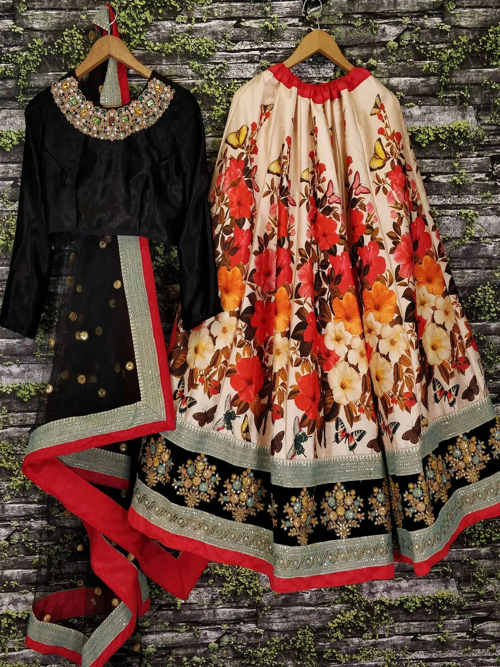 Multi Sharma Color Floral Printed Silk Wedding Lehenga Choli
