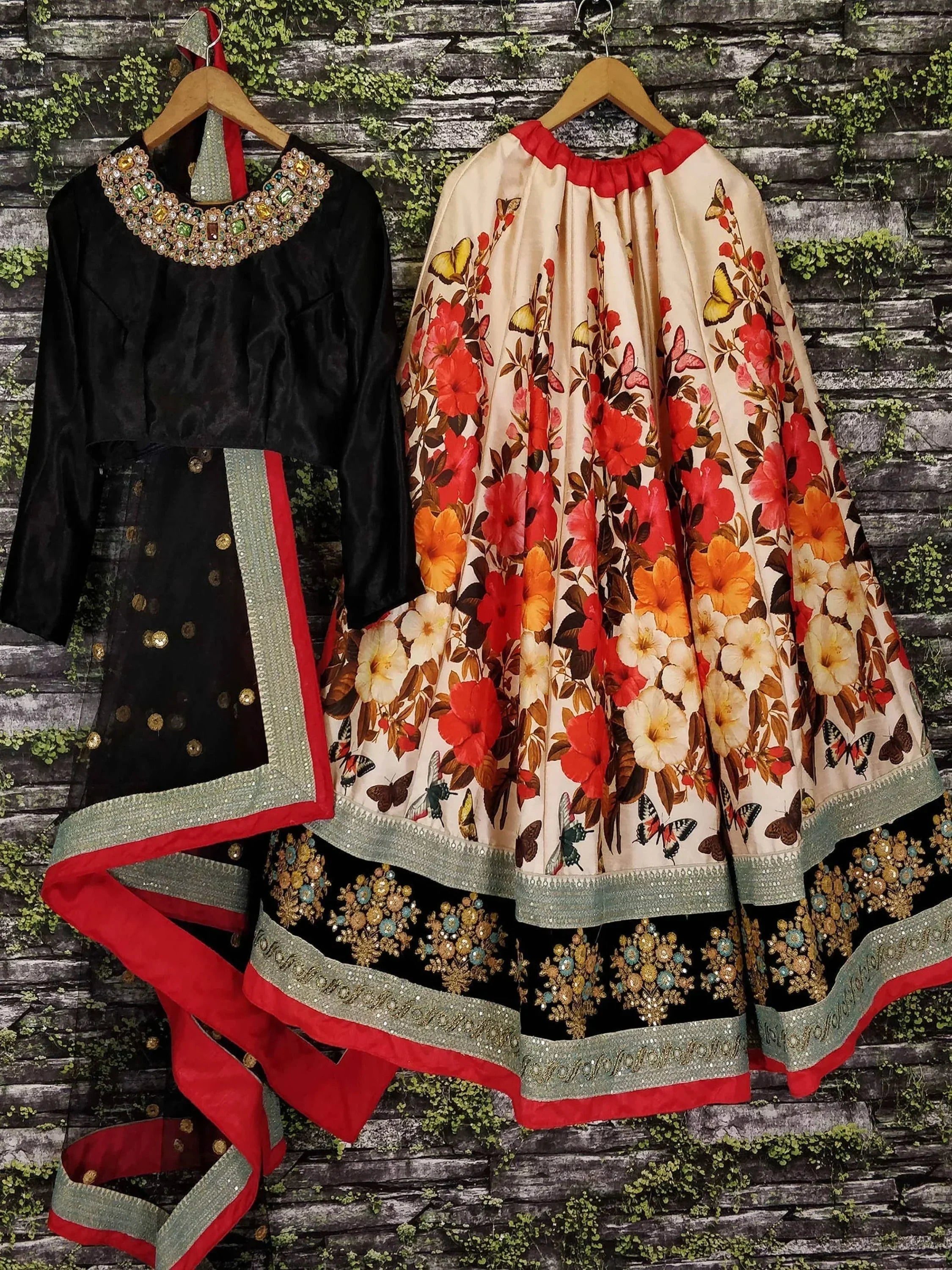 Multi Sharma Color Floral Printed Silk Wedding Lehenga Choli