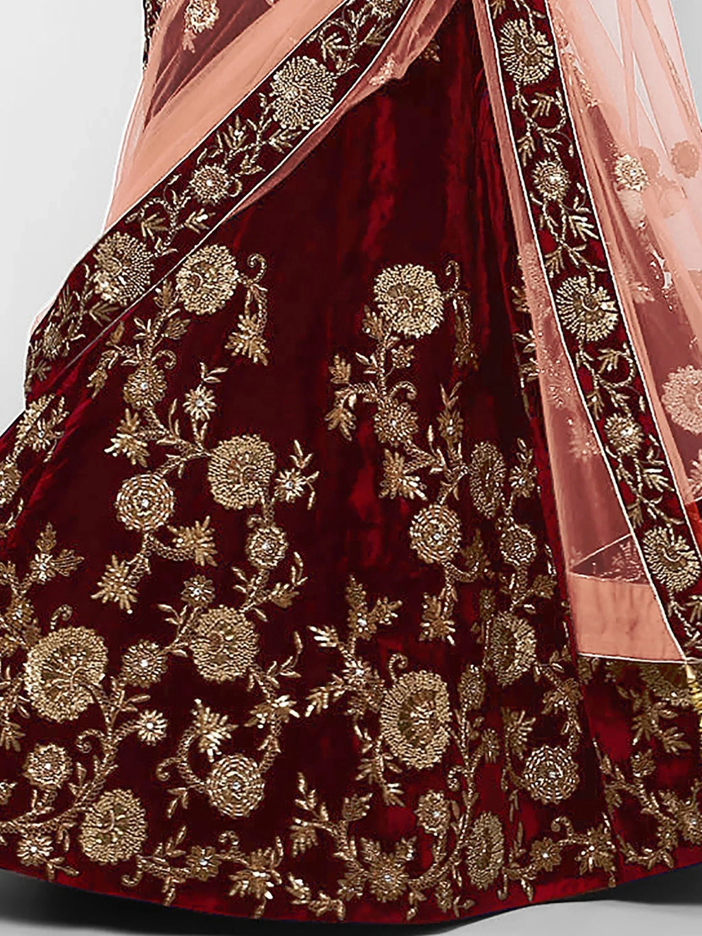 Maroon & Golden Semi-Stitched Myntra Party Wear Lehenga & Unstitched Blouse with Dupatta
