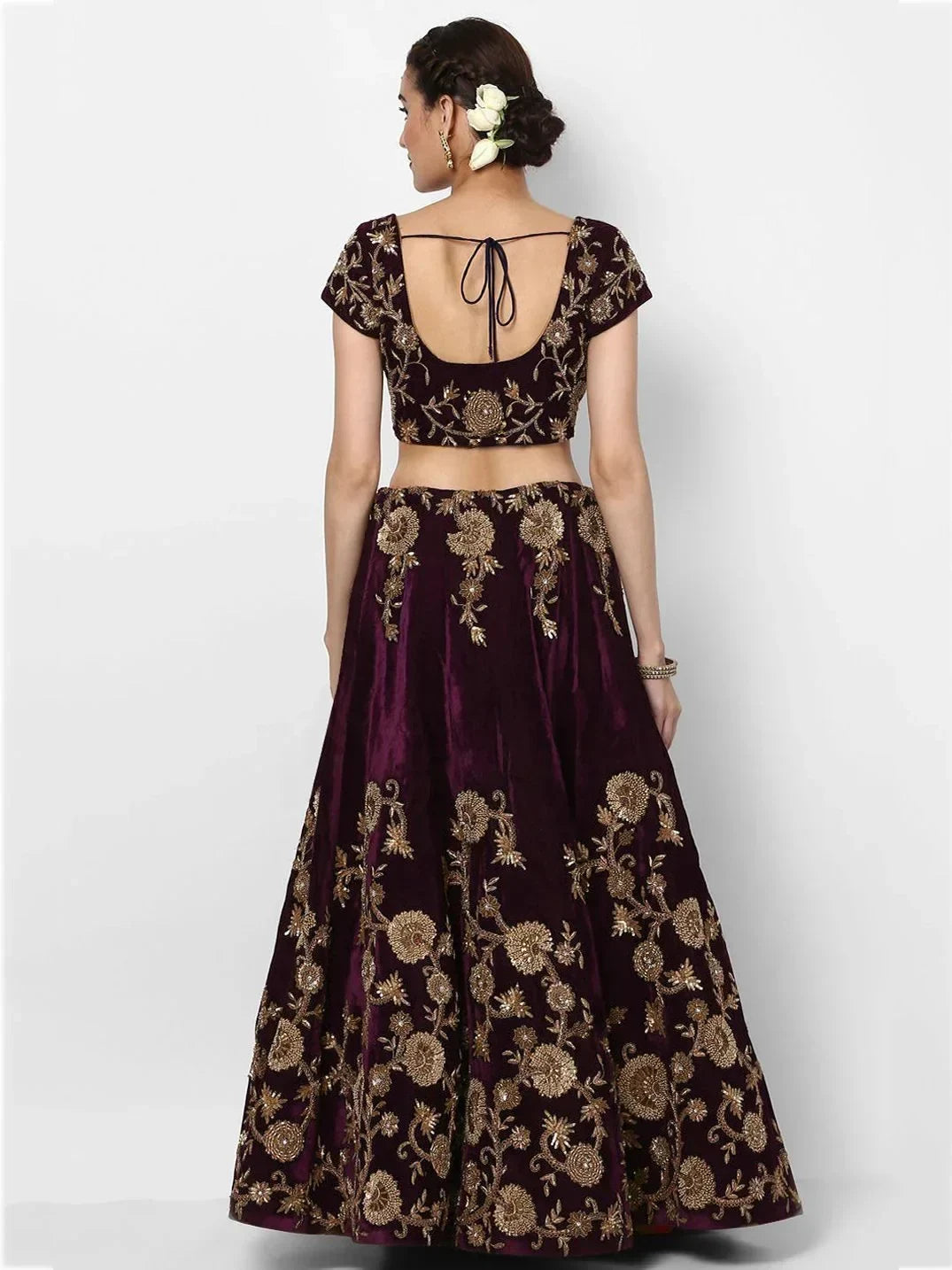 Baby Pink & Golden Semi-Stitched Myntra Party Wear Lehenga & Unstitched Blouse with Dupatta