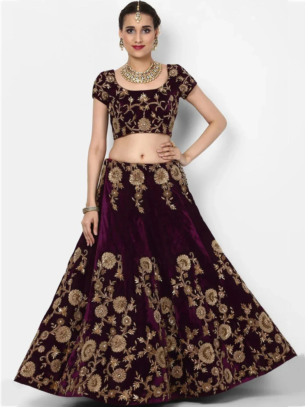 Baby Pink & Golden Semi-Stitched Myntra Party Wear Lehenga & Unstitched Blouse with Dupatta
