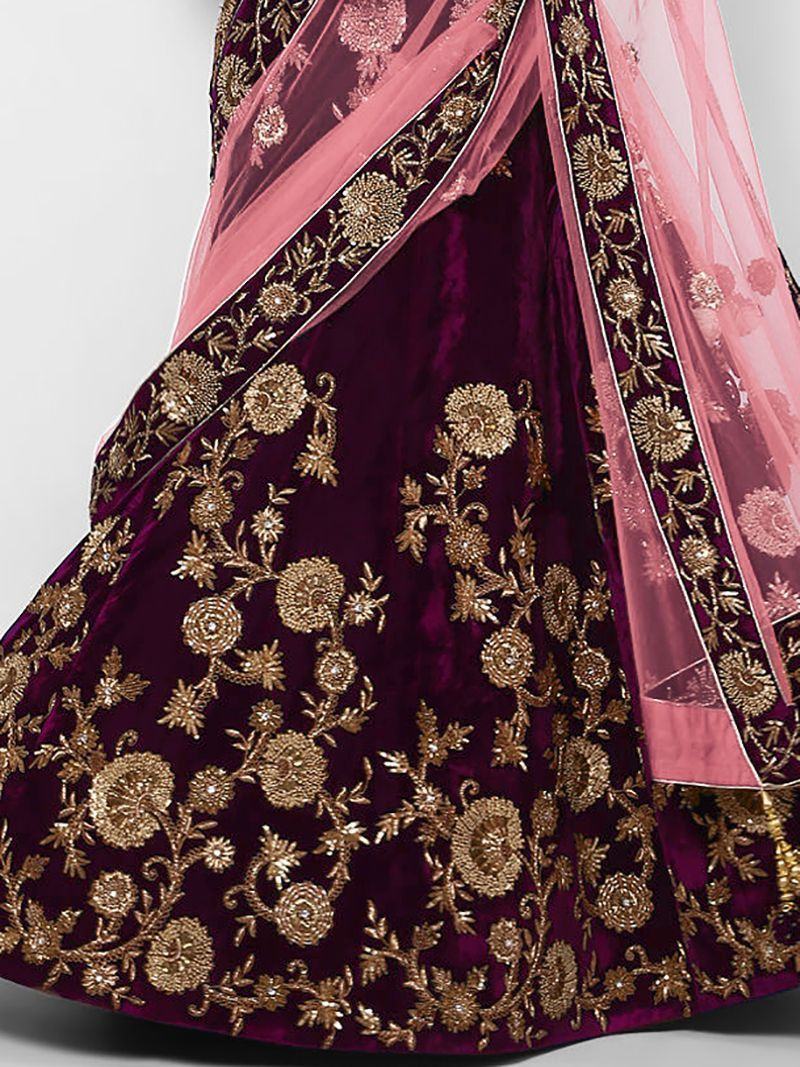 Baby Pink & Golden Semi-Stitched Myntra Party Wear Lehenga & Unstitched Blouse with Dupatta