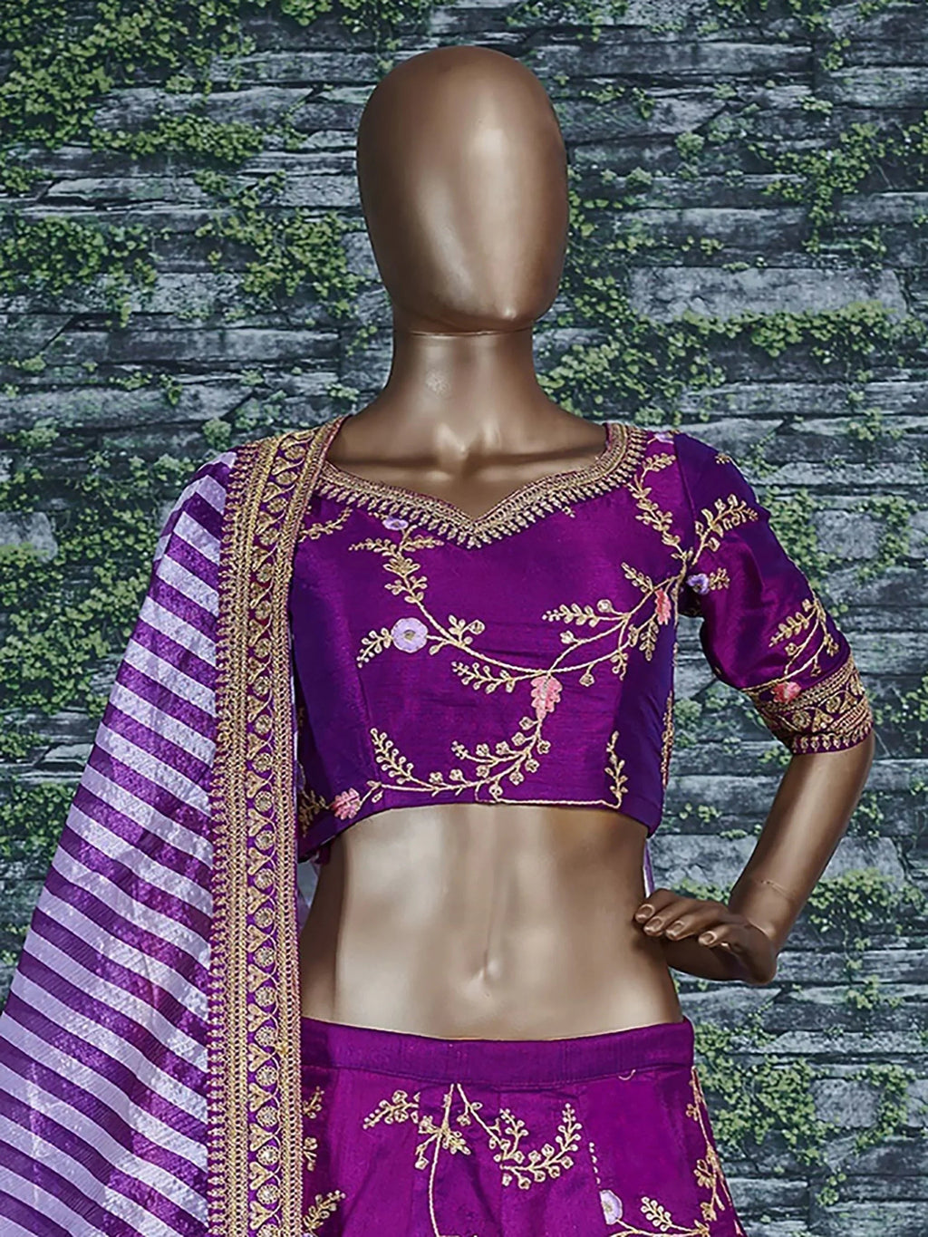 Purple Embroidery Mulberry Silk Wedding Lehenga Choli
