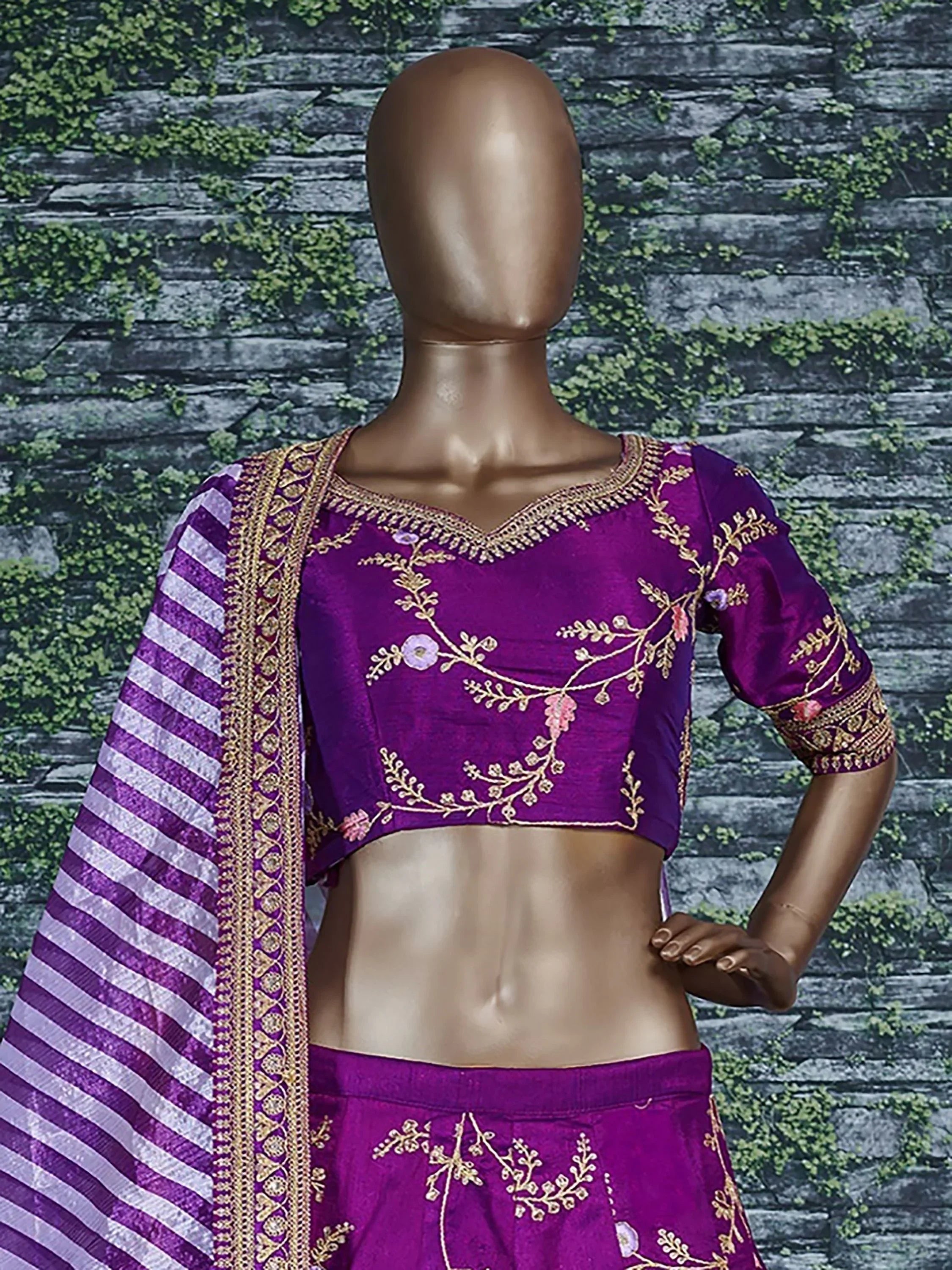 Purple Embroidery Mulberry Silk Wedding Lehenga Choli