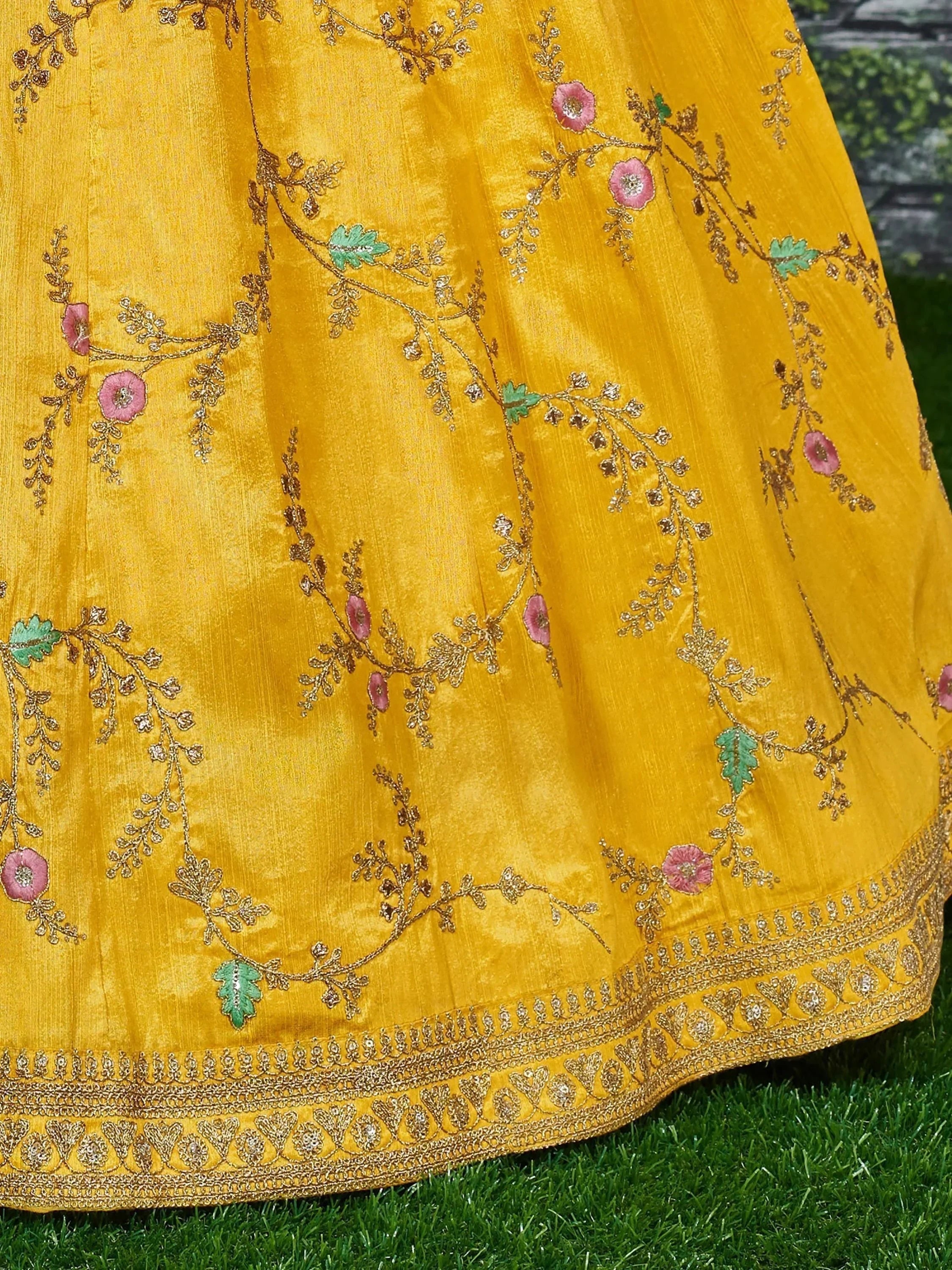Yellow Semi-Stitched Myntra Lehenga & Unstitched Blouse with Dupatta