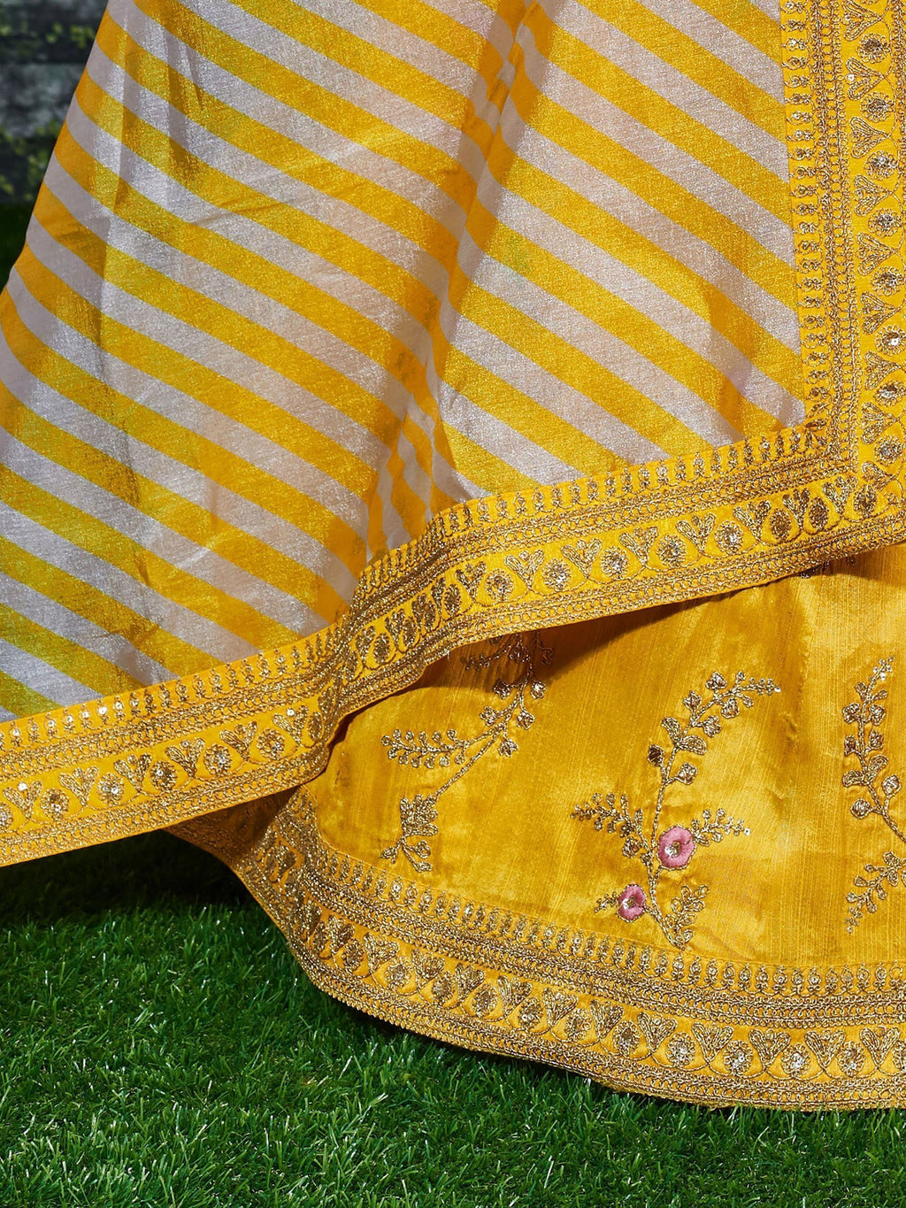 Yellow Semi-Stitched Myntra Lehenga & Unstitched Blouse with Dupatta