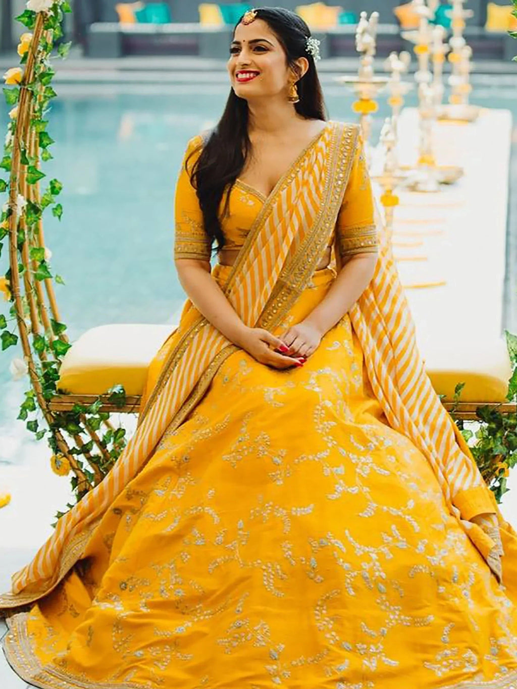 Yellow Semi-Stitched Myntra Lehenga & Unstitched Blouse with Dupatta