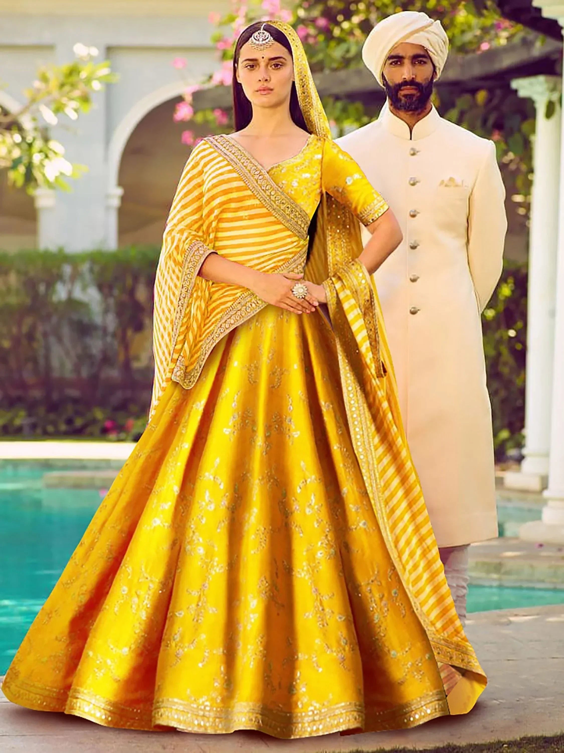 Yellow Semi-Stitched Myntra Lehenga & Unstitched Blouse with Dupatta