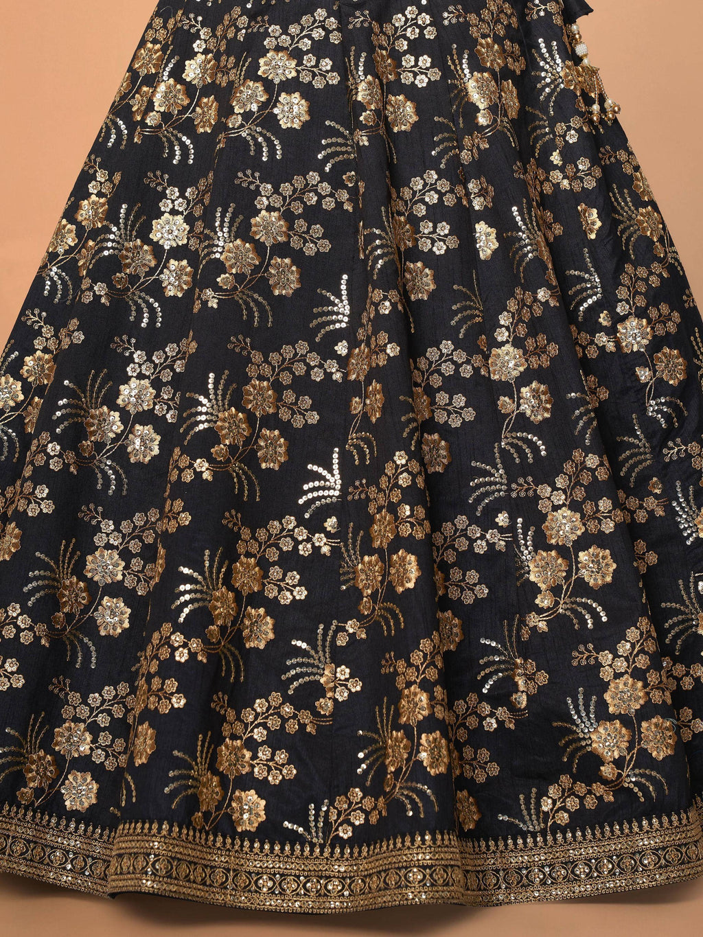 Black & Toned Embroidered Semi-Stitched Myntra Party Wear Lehenga & Unstitched Blouse with Dupatta