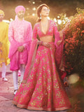 Pink Embroidery Thai Silk Bridal Lehenga Choli