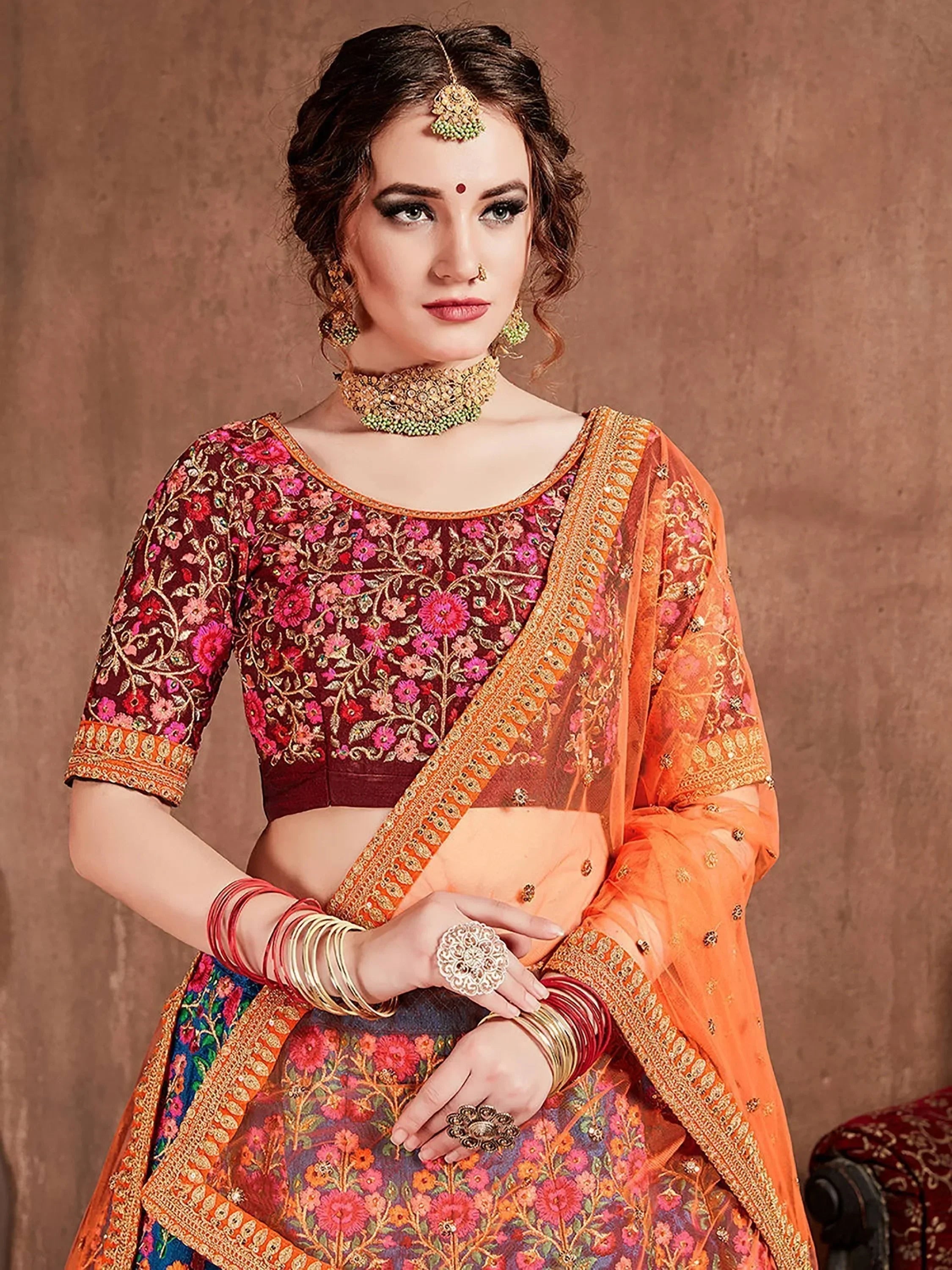 Blue Heavy Embroidered Silk Wedding Lehenga Choli