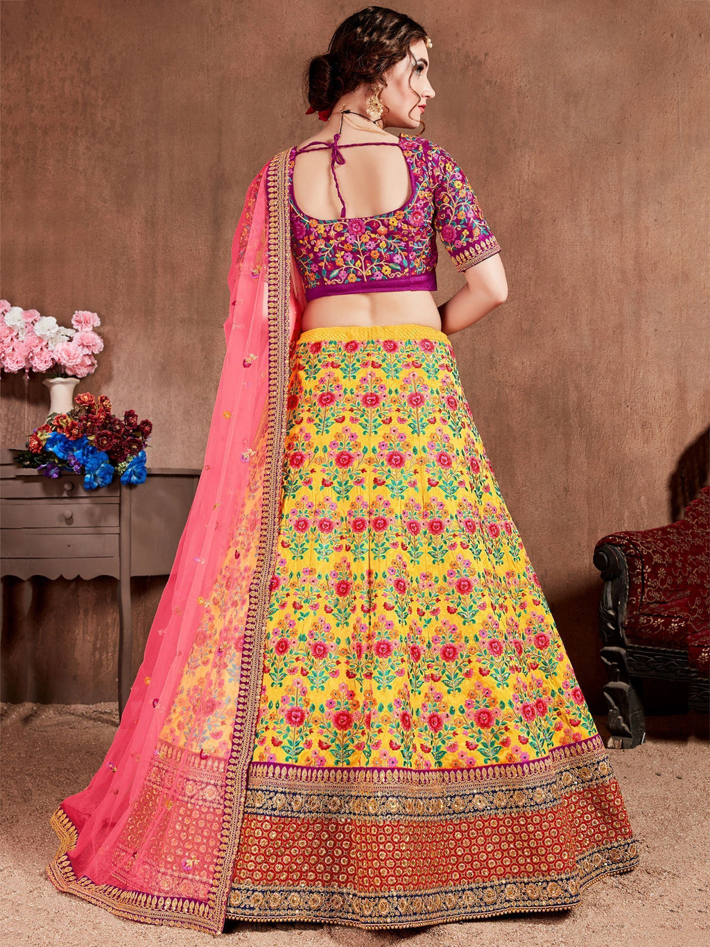 Yellow Heavy Embroidered Silk Wedding Lehenga Choli