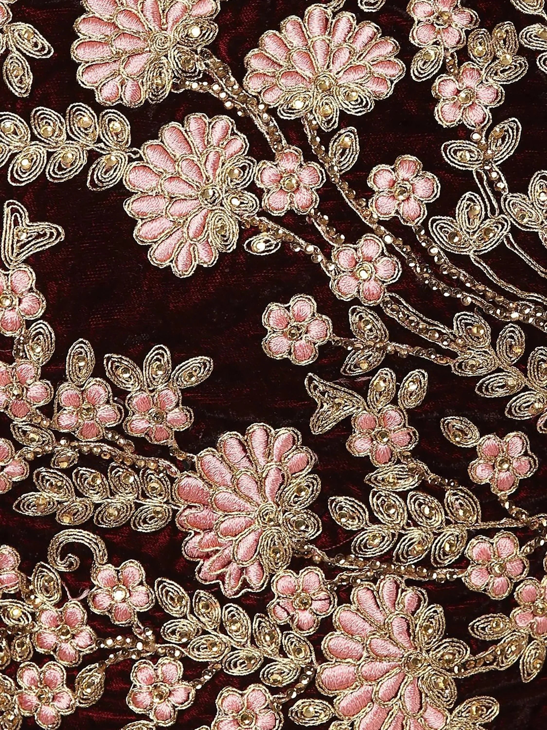 Maroon Embroidered Pure Velvet Bridal Wedding Lehenga Choli for Women