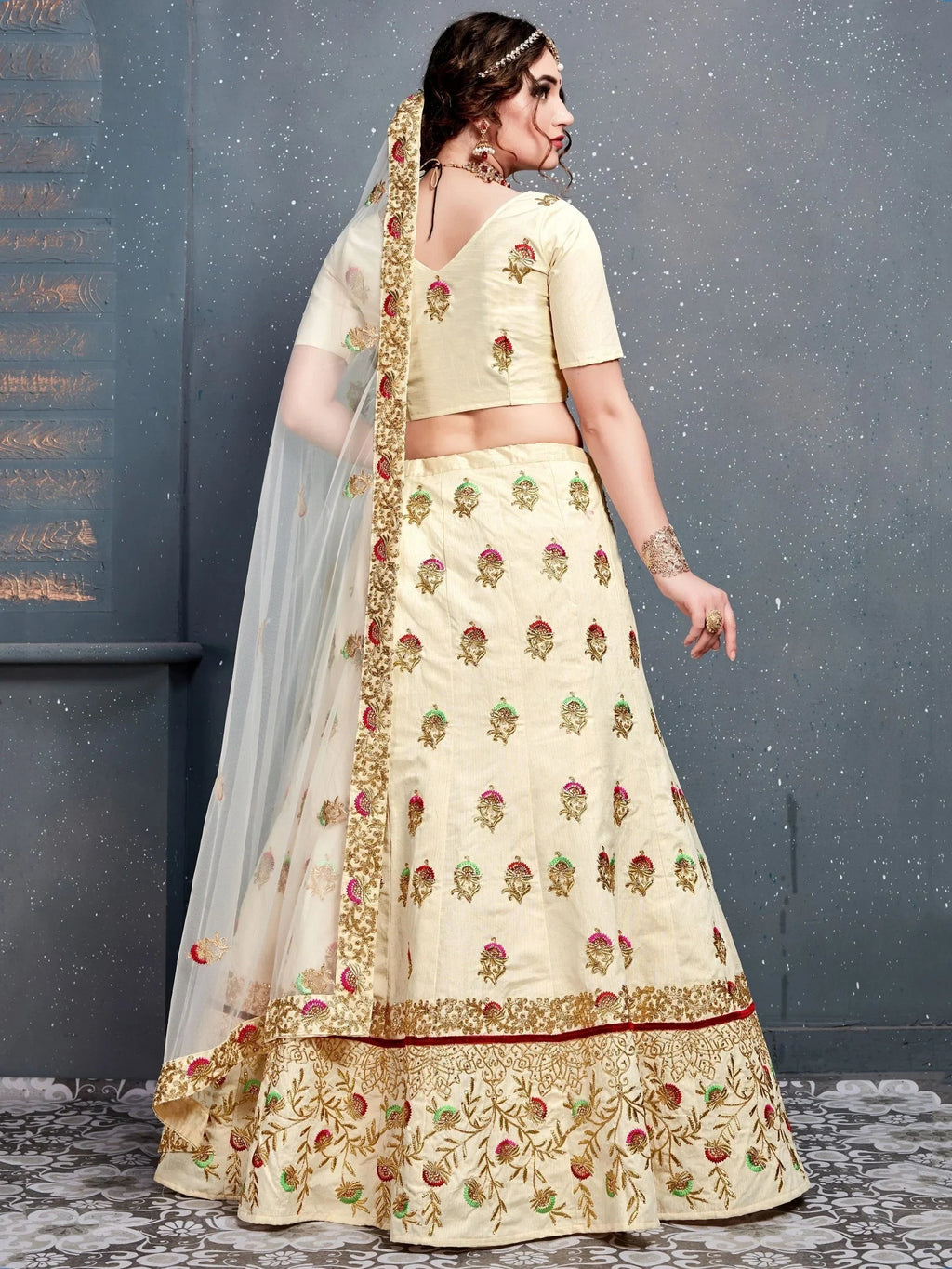 Cream Embroidered Silk Bridal Lehenga Choli
