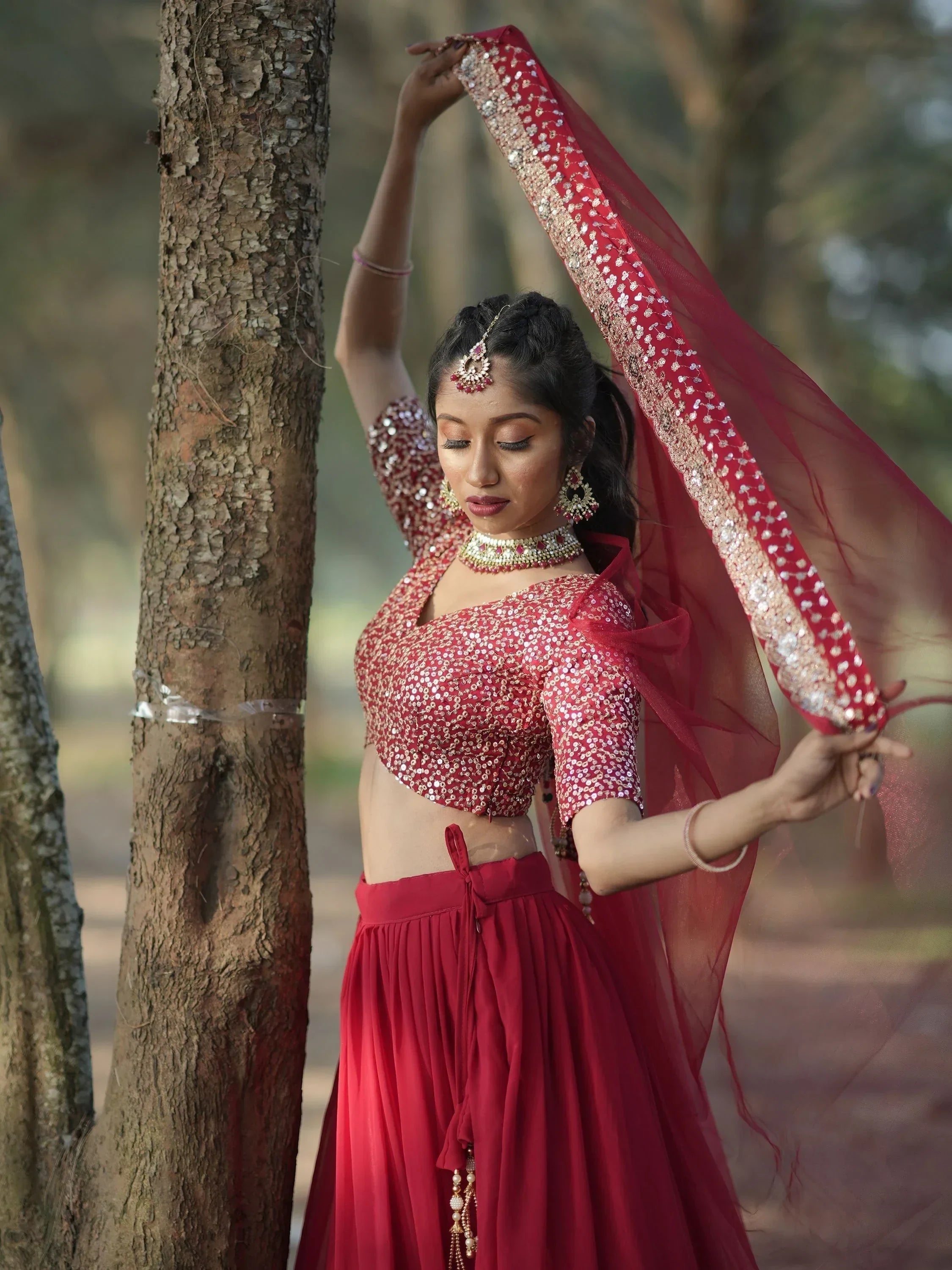 Incredible Red Sequins Georgette Designer Lehenga Choli With Dupatta