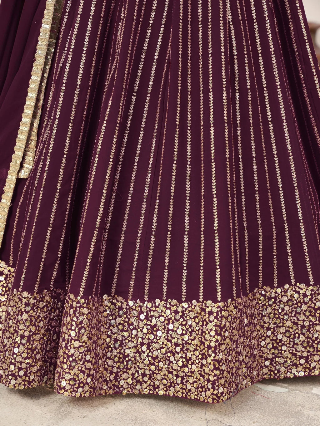 Enchanting Wine Sequins Georgette Engagement Wear Lehenga Choli