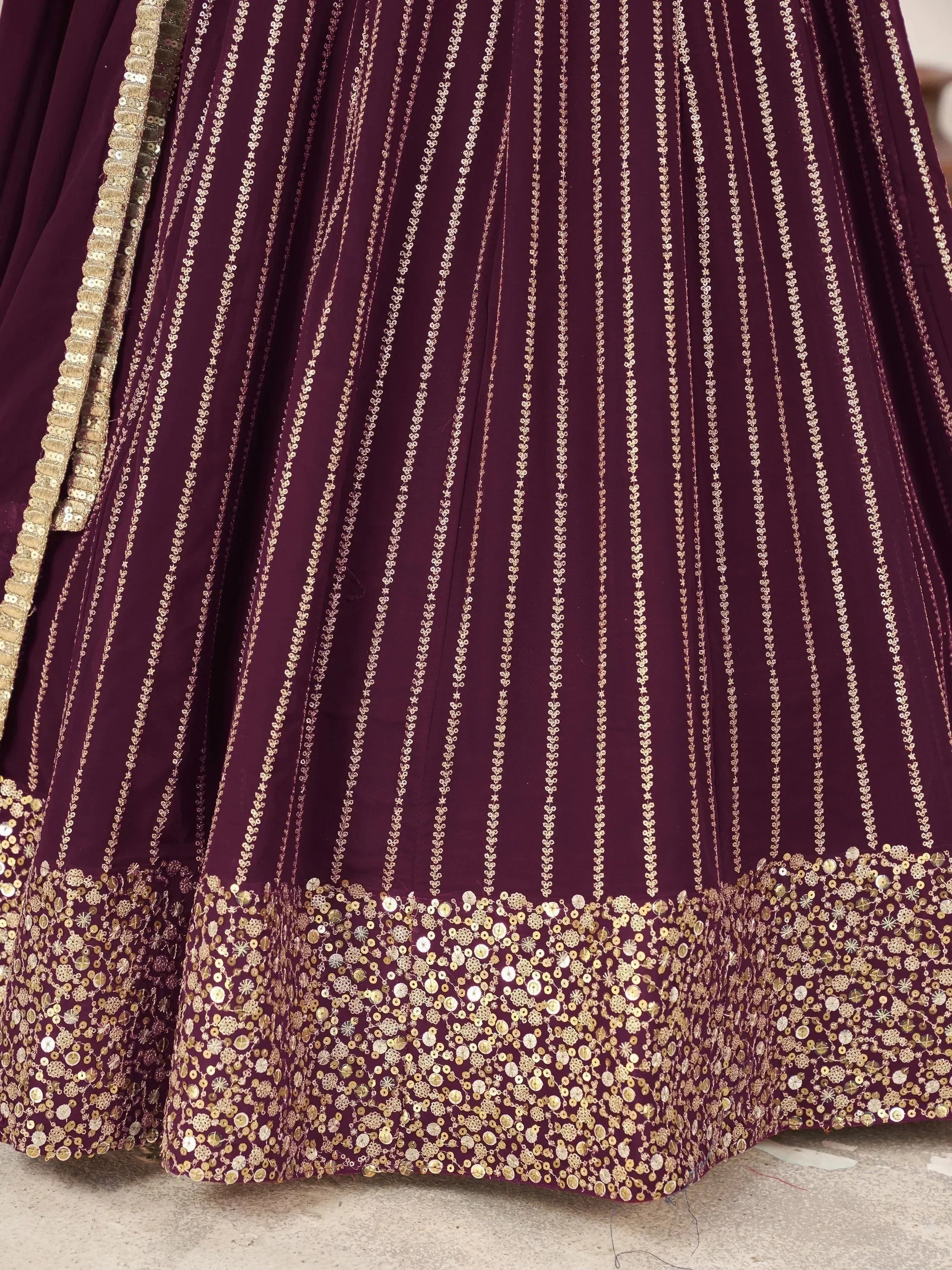 Enchanting Wine Sequins Georgette Engagement Wear Lehenga Choli