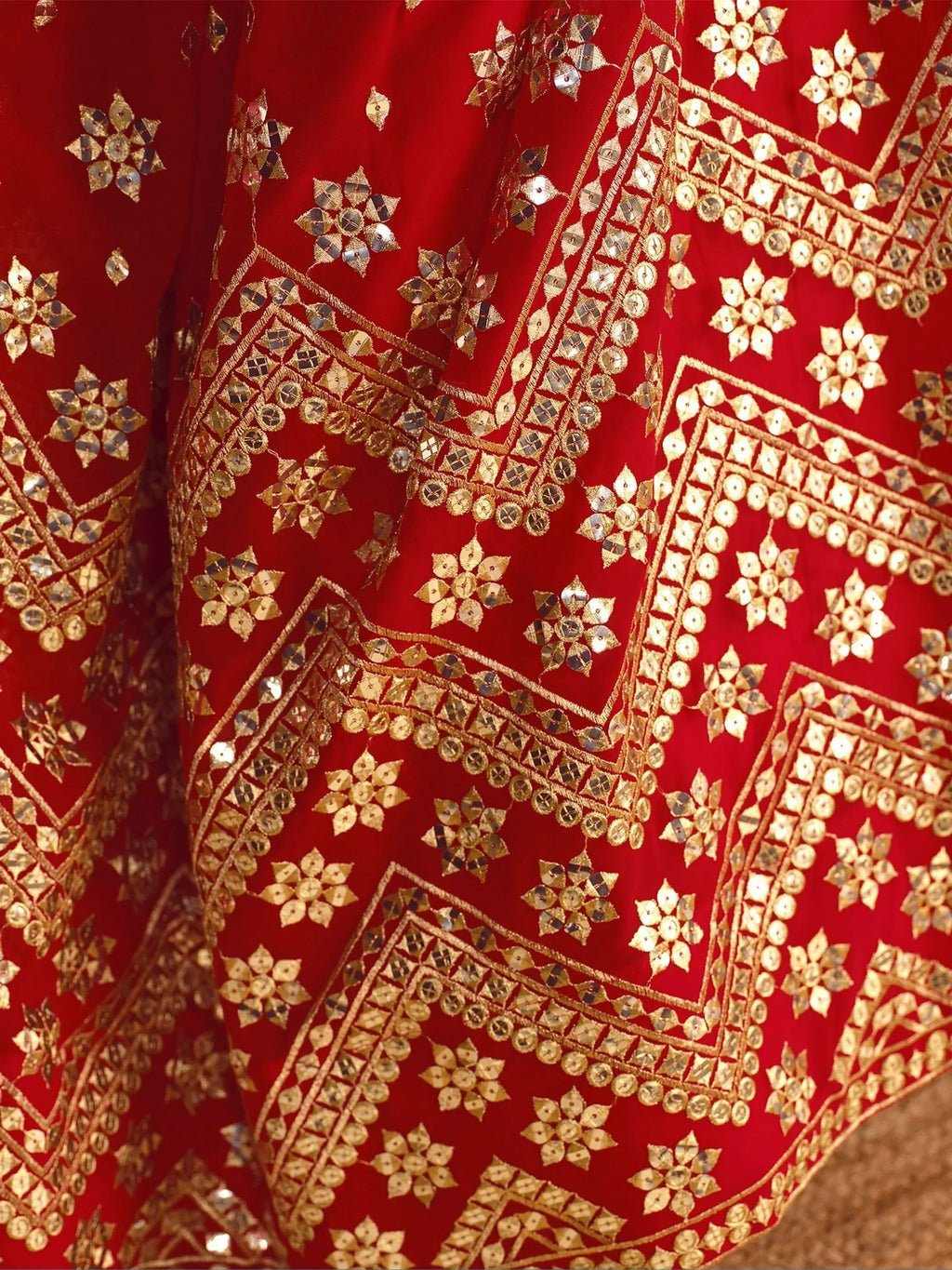 Fascinating Red Sequins Georgette Wedding Lehenga Choli With Dupatta