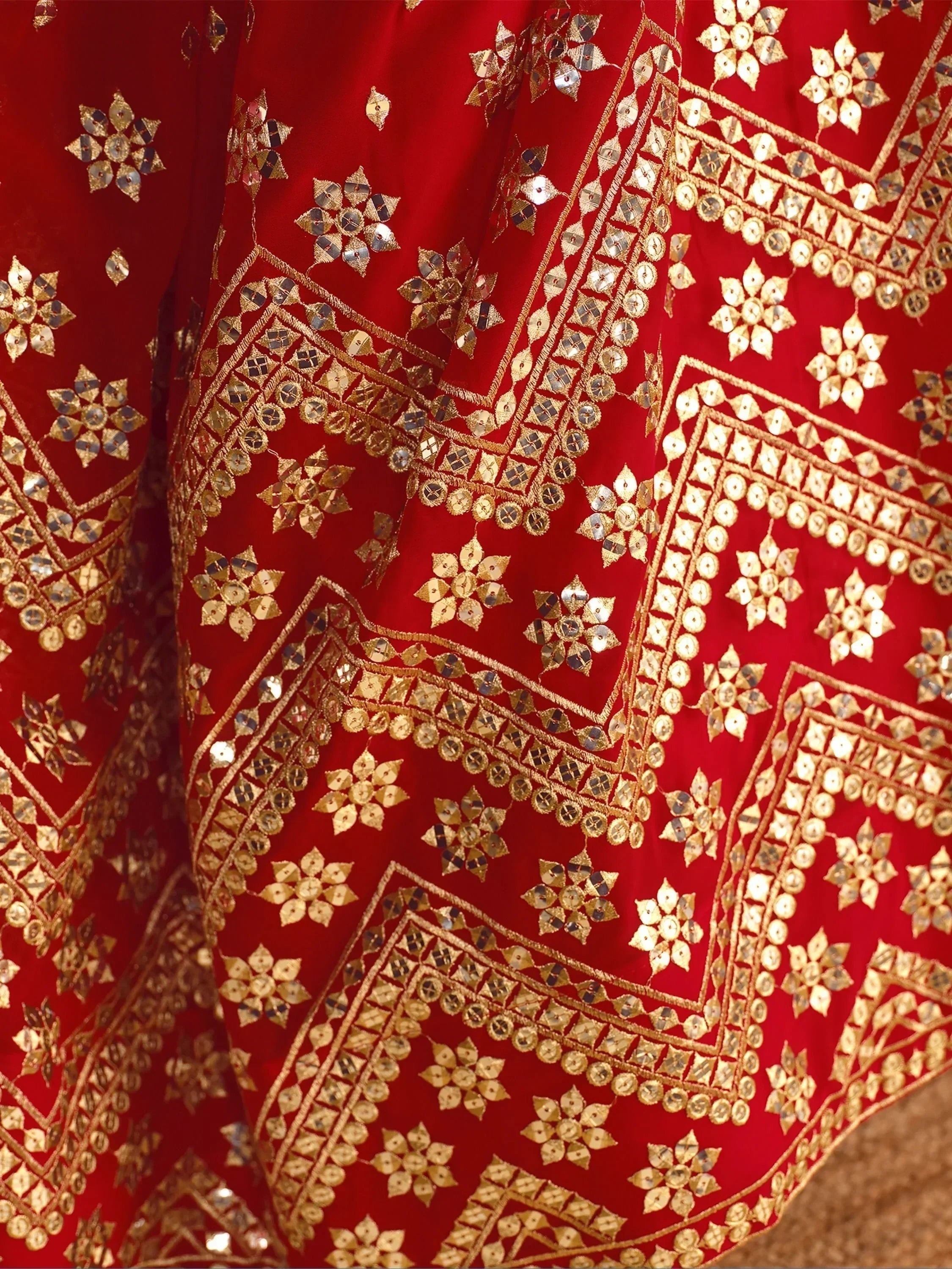 Fascinating Red Sequins Georgette Wedding Lehenga Choli With Dupatta