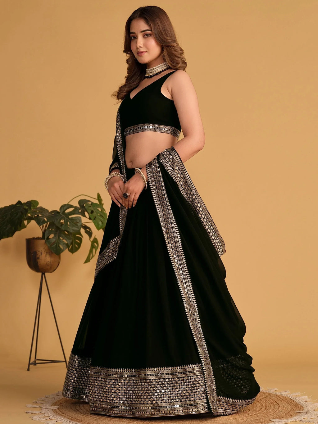Beautiful Black Zari Embroidered Georgette Lehenga Choli With Dupatta