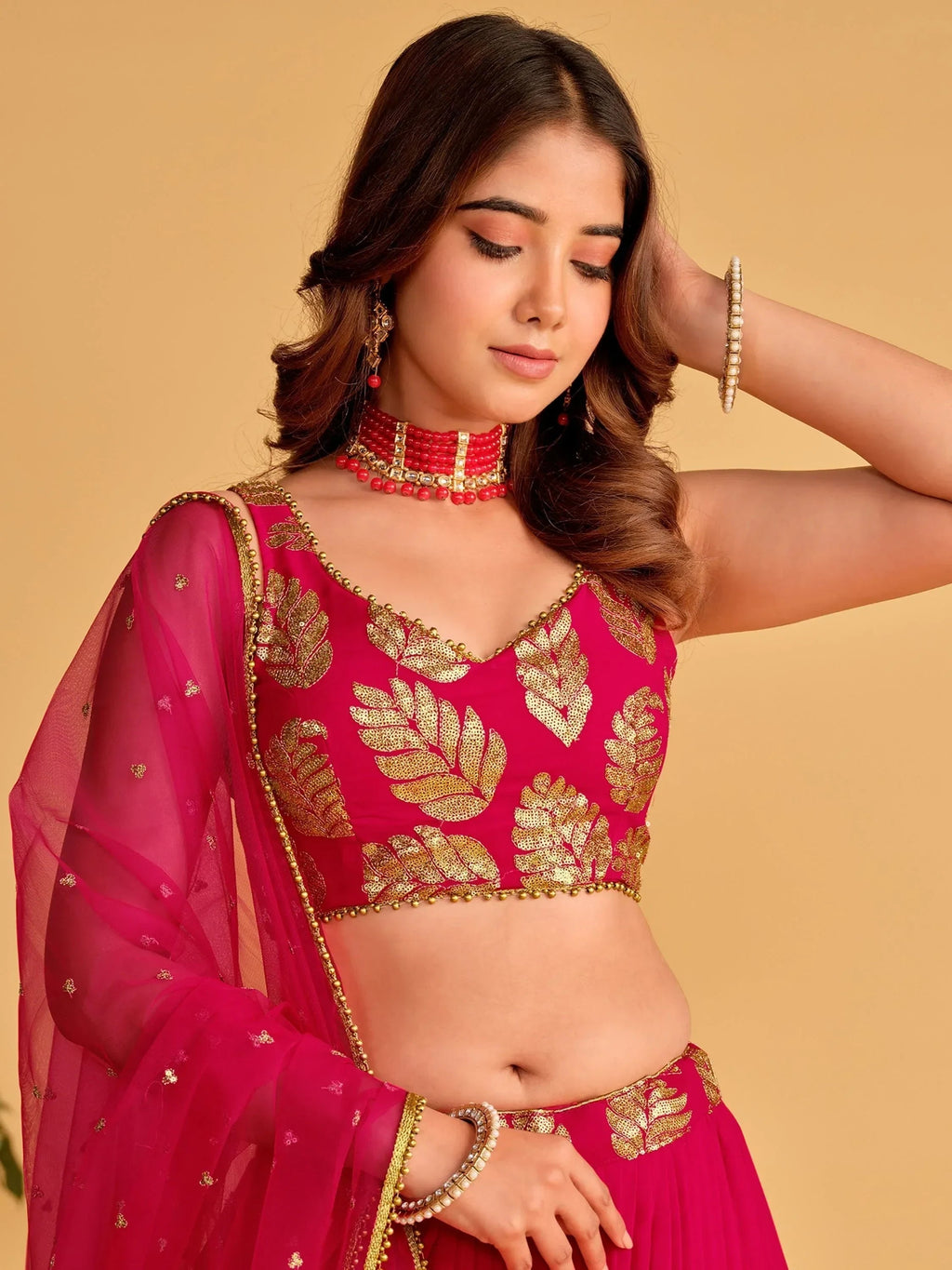 Fabulous Pink Zari Embroidered Georgette Function Wear Lehenga Choli