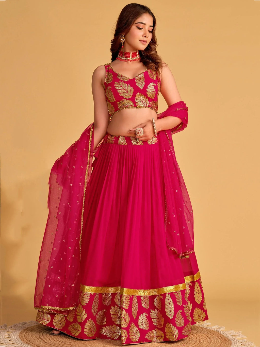 Fabulous Pink Zari Embroidered Georgette Function Wear Lehenga Choli