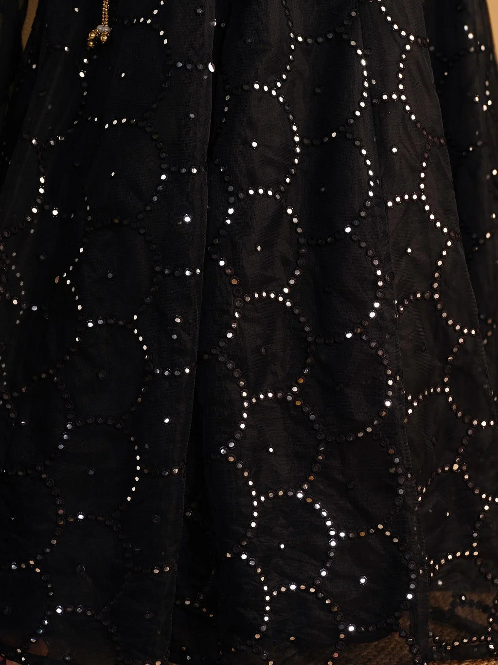 Mesmerizing Black Mirror Work Organza Reception Wear Lehenga Choli