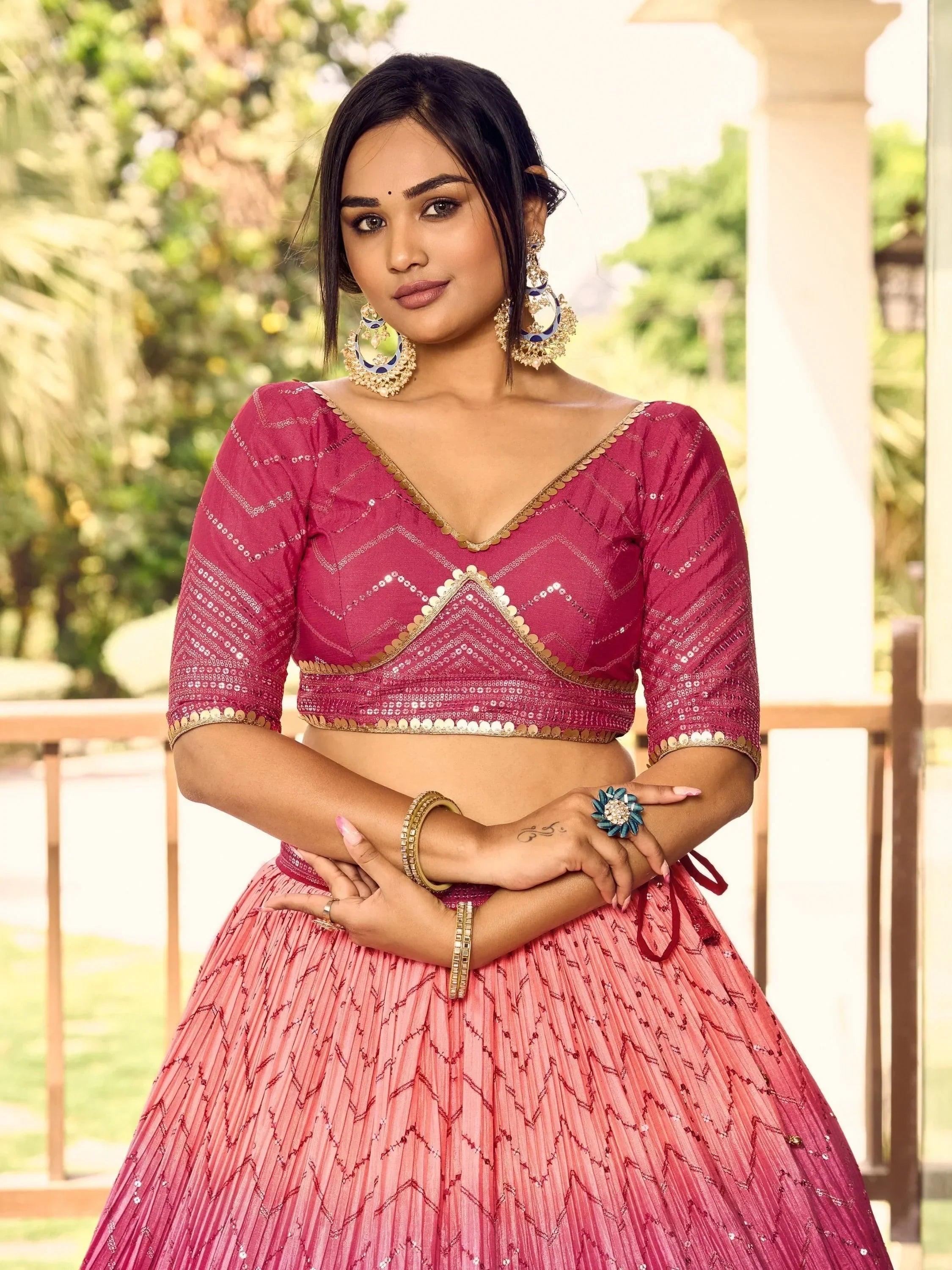 Marvelous Pink Sequins Chinon Wedding Lehenga Choli With Dupatta