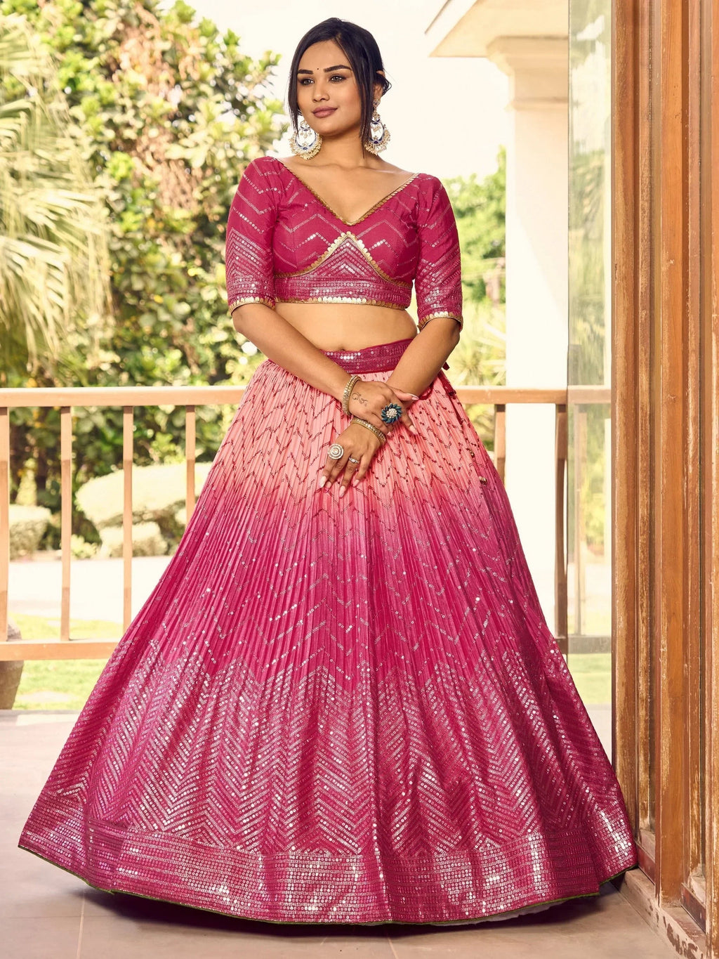 Marvelous Pink Sequins Chinon Wedding Lehenga Choli With Dupatta