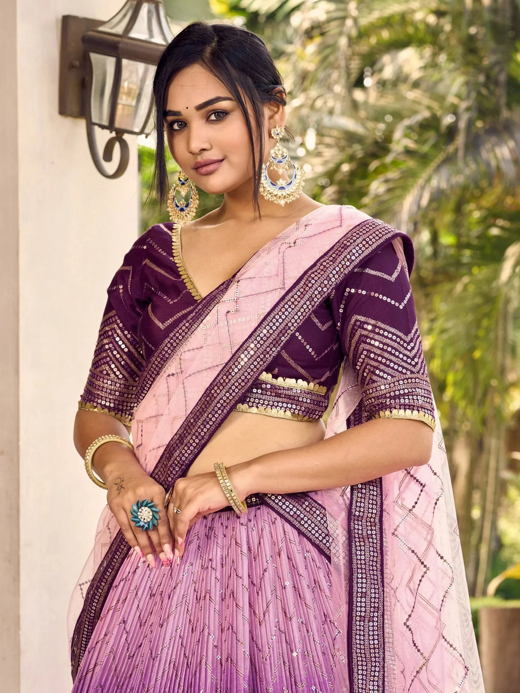 Amazing Purple Sequins Chinon Function Wear Lehenga Choli