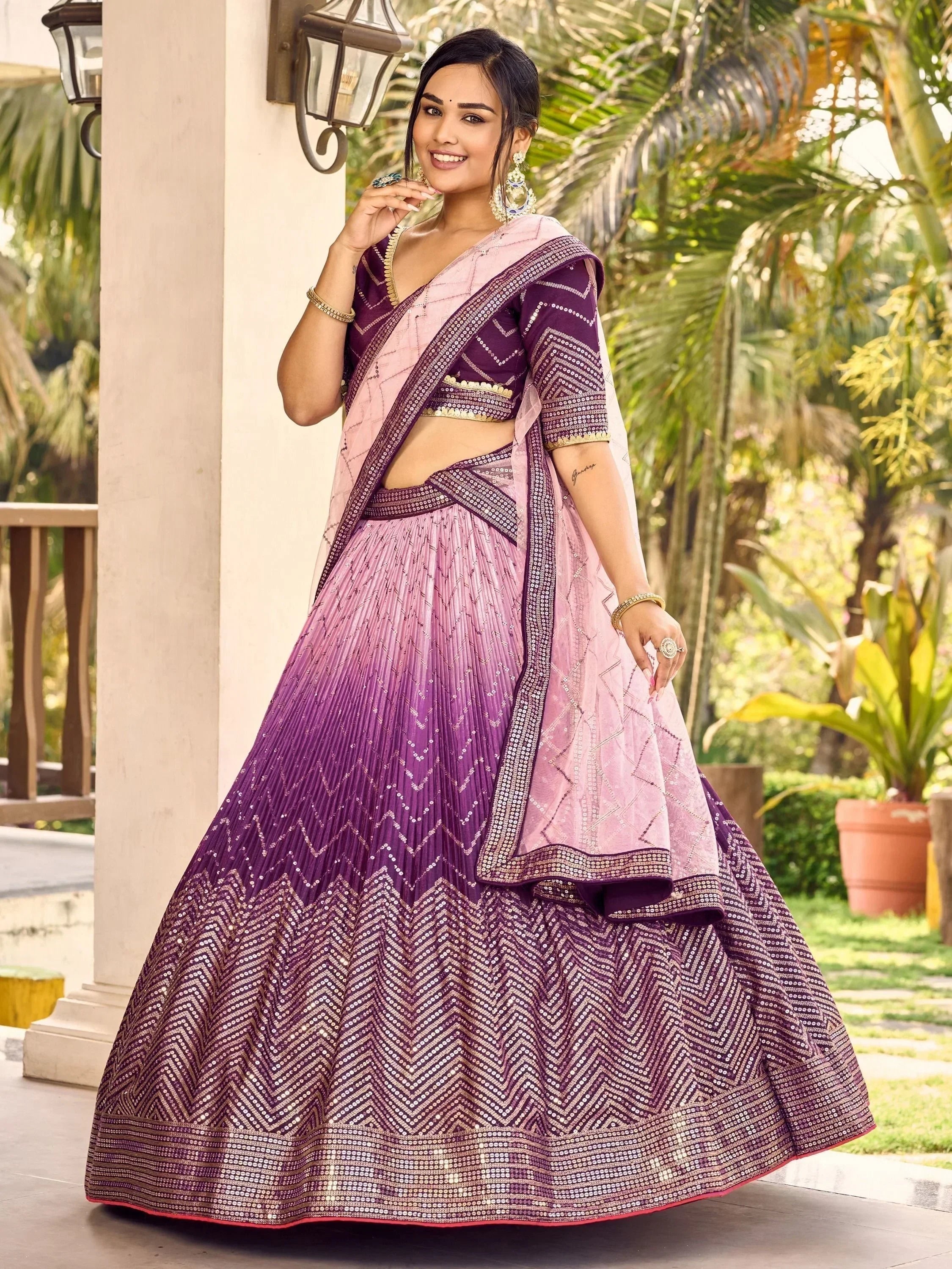 Amazing Purple Sequins Chinon Function Wear Lehenga Choli