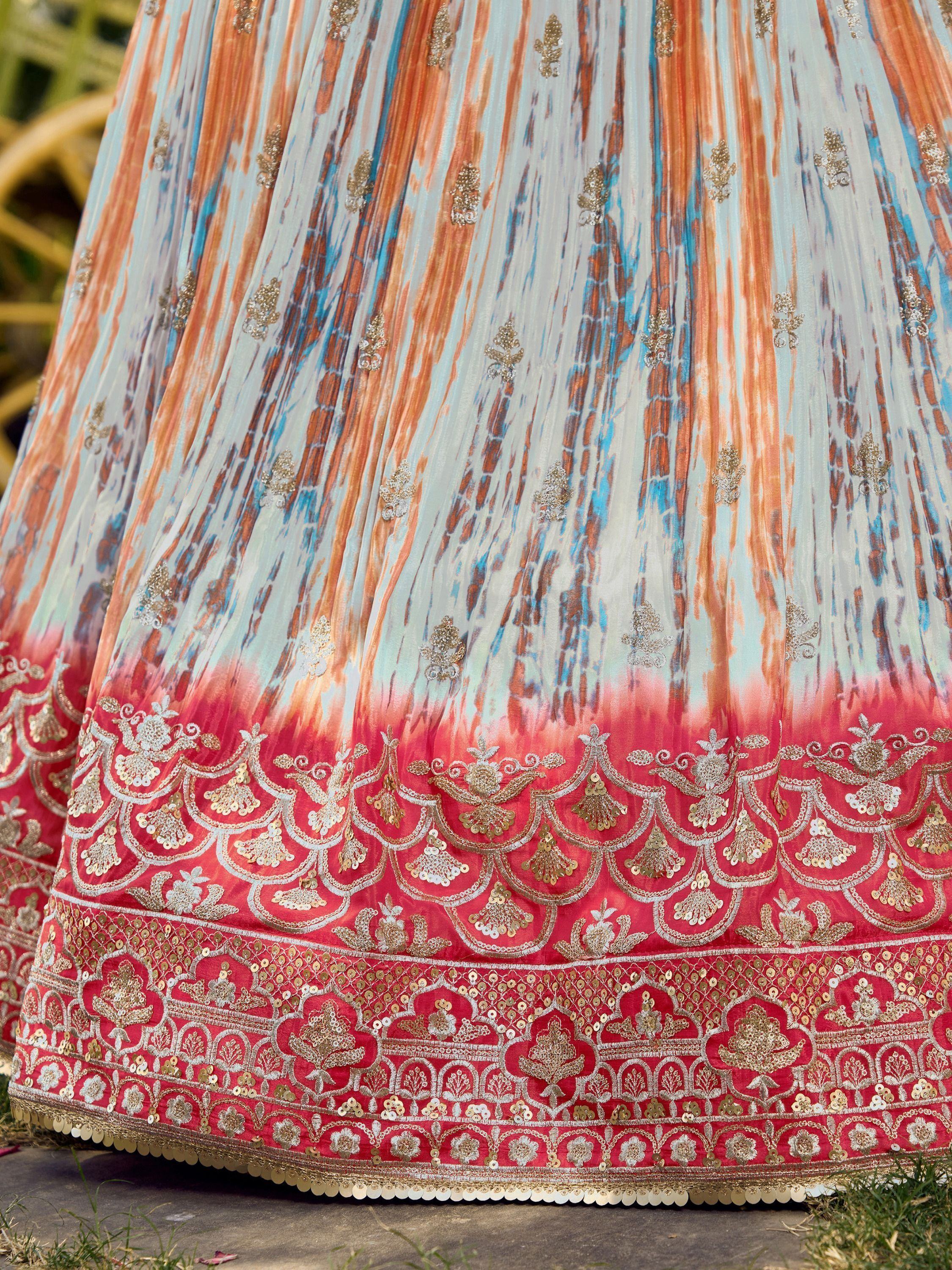 Fantastic White & Pink Shibori Printed Chinon Traditional Lehenga Choli