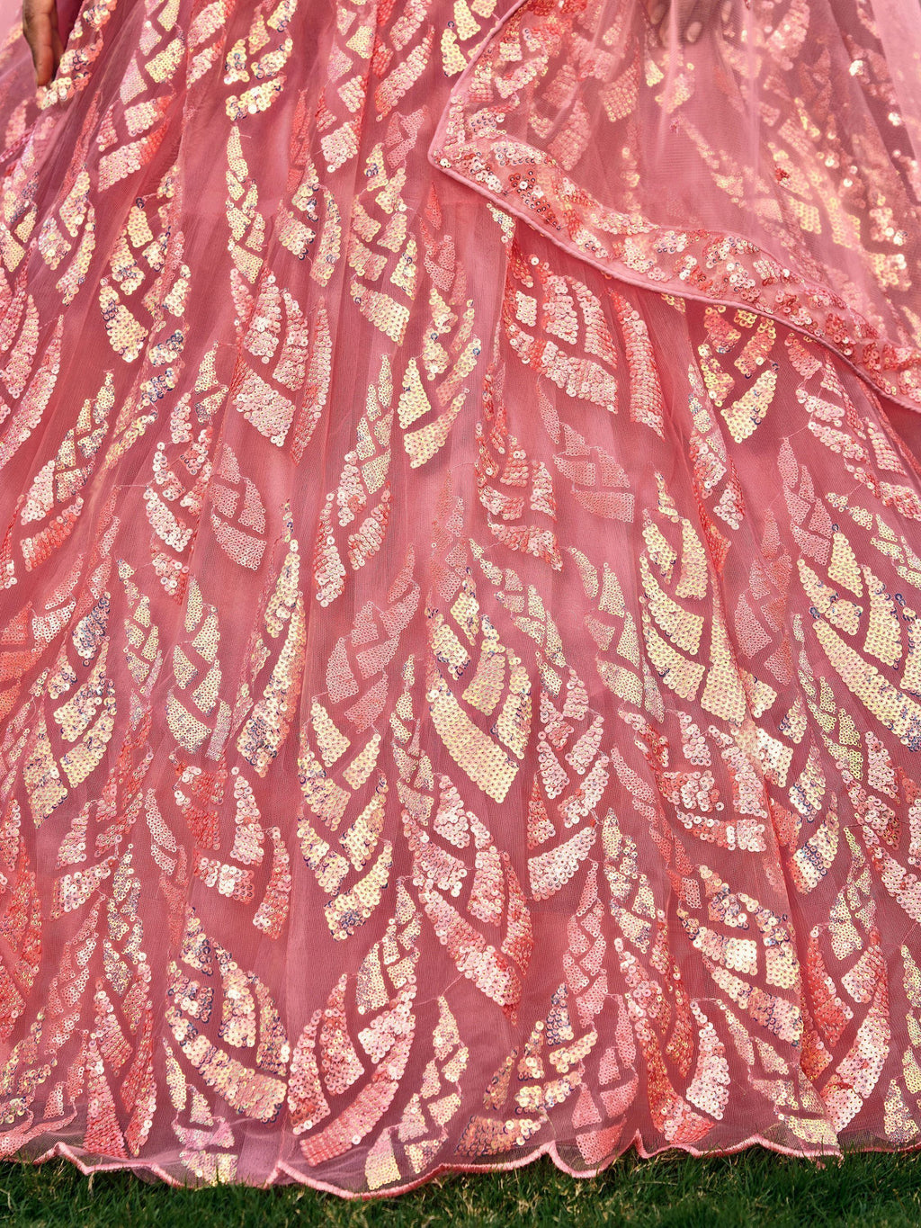 Beautiful Pink Sequins Net Bridesmaid Lehenga Choli With Dupatta