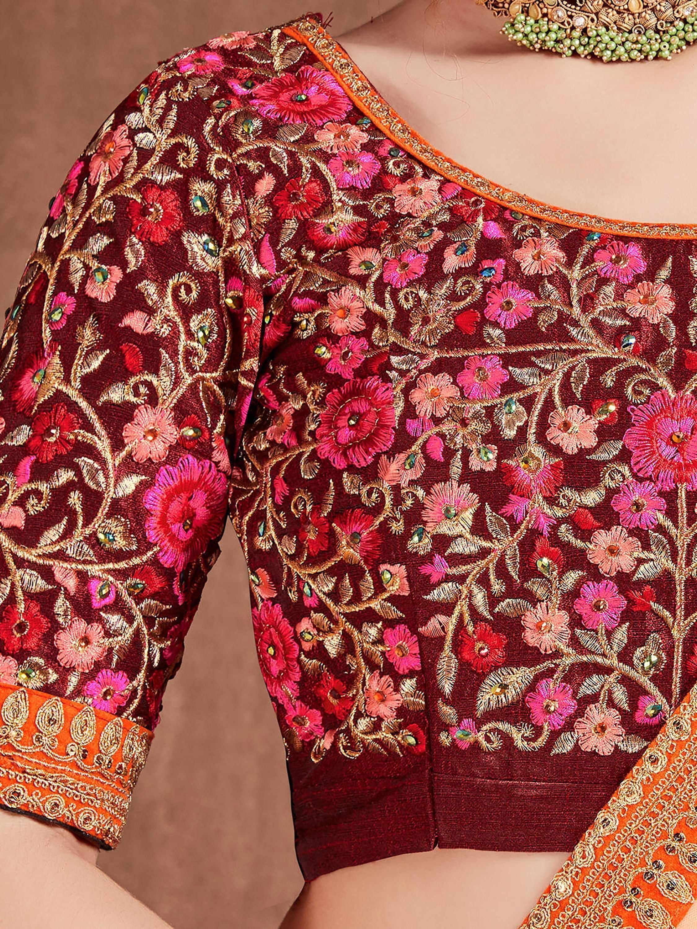 Navy Blue Embroidered Mulberry Silk Bridal Lehenga Choli With Dupatta