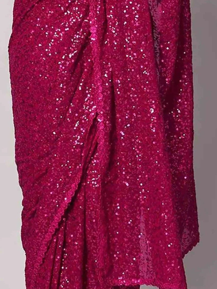 Gorgeous Pink Sequins Georgette Reception Wear Saree With Blouse